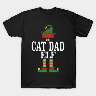 Cat Dad Elf Matching Family Group Christmas Party Pajamas T-Shirt